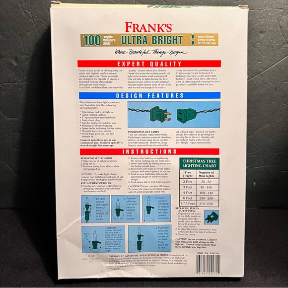 COPY - Vintage FRANKS 100 Ultra Bright Christmas Lights Green New - Picture 6 of 16